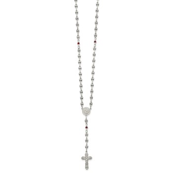 Stainless Steel with 925 Polished Dark Red CZ 21in Rosary Necklace — alternate view