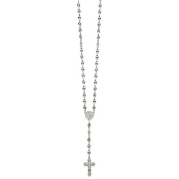 Stainless Steel with 925 Polished Light Green CZ 21in Rosary Necklace — alternate view