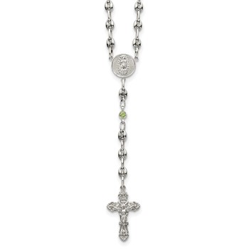 Stainless Steel with 925 Polished Light Green CZ 21in Rosary Necklace