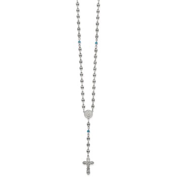 Stainless Steel with 925 Polished Dark Blue CZ 21in Rosary Necklace — alternate view