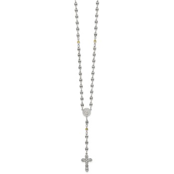 Stainless Steel with 925 Polished Yellow CZ 21in Rosary Necklace — alternate view