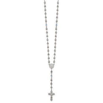 Stainless Steel with 925 Polished Blue CZ 21in Rosary Necklace — alternate view