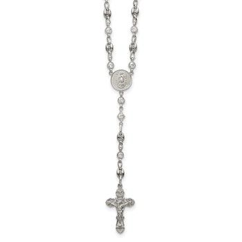 Stainless Steel with 925 Polished CZ 22in Rosary Necklace