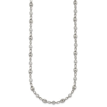 Chisel Stainless Steel with Sterling Silver Polished with White CZ 18 inch Anchor Link Necklace — alternate view