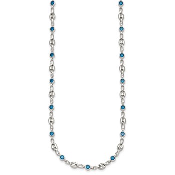 Chisel Stainless Steel with Sterling Silver Polished with Blue CZ 16 inch Anchor Link Necklace — alternate view