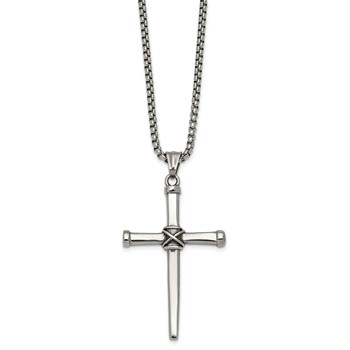Stainless Steel Antiqued and Polished 24in Cross Necklace — alternate view