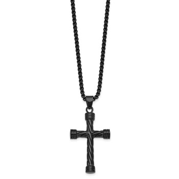 Stainless Steel Polished Black IP Twisted Cross 24in Necklace — alternate view
