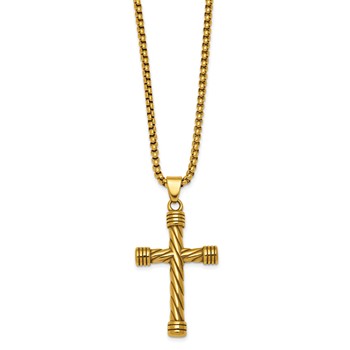 Stainless Steel Polished Yellow IP Twisted Cross 24in Necklace — alternate view