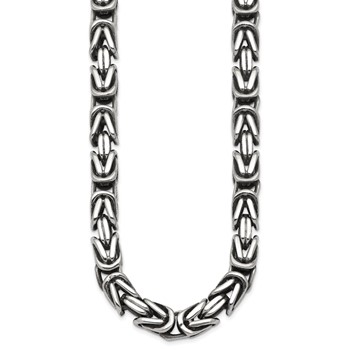 Chisel Stainless Steel Antiqued and Polished 9.5mm Byzantine 22 inch Necklace — alternate view