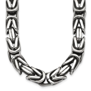 Chisel Stainless Steel Antiqued and Polished 9.5mm Byzantine 22 inch Necklace
