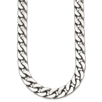 Chisel Stainless Steel Polished 12mm 24 inch Cable Link Necklace with Full CZ Clasp — alternate view