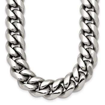 Chisel Stainless Steel Polished 12mm 24 inch Curb Link Necklace with CZ Clasp