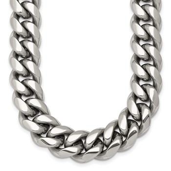 Chisel Stainless Steel Polished 12mm 24 inch Curb Link Necklace with CZ Clasp