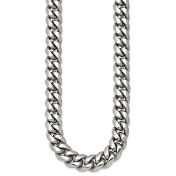Chisel Stainless Steel Polished 12mm 24 inch Curb Link Necklace with CZ Cross Clasp — alternate view