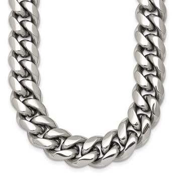 Chisel Stainless Steel Polished 12mm 24 inch Curb Link Necklace with CZ Cross Clasp