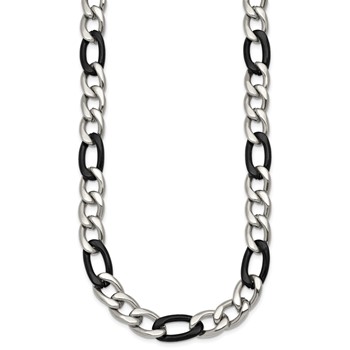Chisel Stainless Steel Polished Black IP-plated 24 inch Flat Figaro Necklace — alternate view