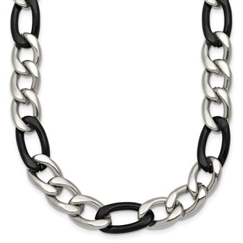Chisel Stainless Steel Polished Black IP-plated 24 inch Flat Figaro Necklace