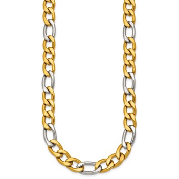Chisel Stainless Steel Polished Yellow IP-plated 24 inch Flat Figaro Necklace — alternate view