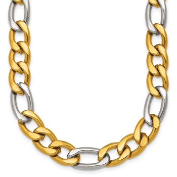 Chisel Stainless Steel Polished Yellow IP-plated 24 inch Flat Figaro Necklace