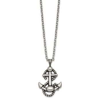 Chisel Stainless Steel Antiqued and Polished Anchor with Rope 24 inch Cable Chain Necklace — alternate view