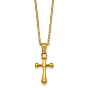 Stainless Steel Polished Yellow IP-plated 20 in w/2 in ext. Cross Necklace