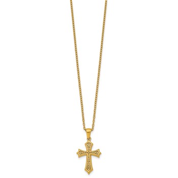 Stainless Steel Polished Yellow IP-plated 20 in w/2 in ext. Cross Necklace — alternate view