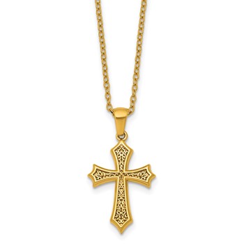 Stainless Steel Polished Yellow IP-plated 20 in w/2 in ext. Cross Necklace