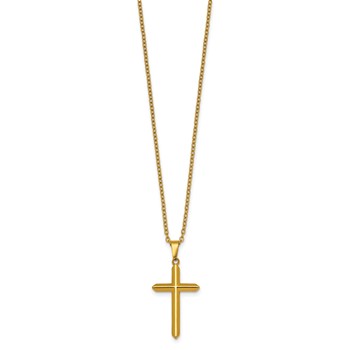 Stainless Steel Polished Yellow IP-plated 24 in w/2 in ext. Cross Necklace — alternate view