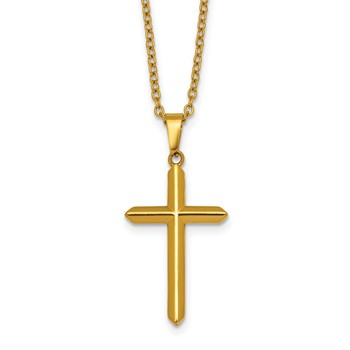 Stainless Steel Polished Yellow IP-plated 24 in w/2 in ext. Cross Necklace
