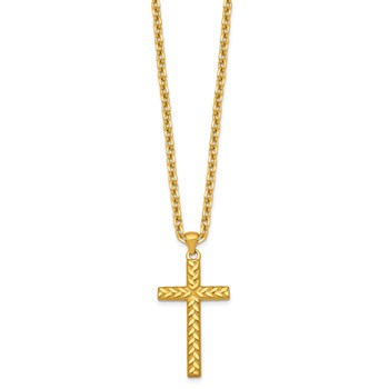 Stainless Steel Polished & Textured Yellow IP 24 in w/2 in ext. Cross Neckl — alternate view