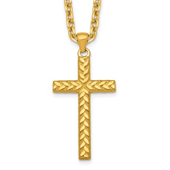 Stainless Steel Polished & Textured Yellow IP 24 in w/2 in ext. Cross Neckl