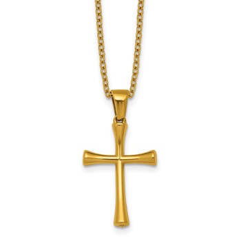 Stainless Steel Polished Yellow IP-plated 24 in w/2 in ext. Cross Necklace
