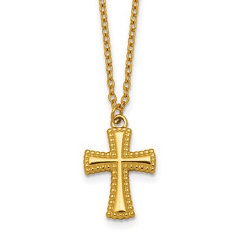 Stainless Steel Polished Yellow IP-plated 20in w/2in ext. Cross Necklace