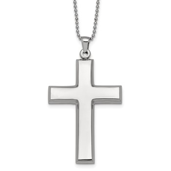 Stainless Steel Polished Cross 22in Necklace