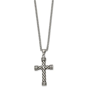 Stainless Steel Polished and Antiqued Weaved Cross 22in Necklace — alternate view