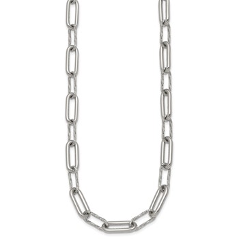 Chisel Stainless Steel Polished 8mm Textured Paperclip Link 17.5 inch with 2 inch Extension Necklace — alternate view