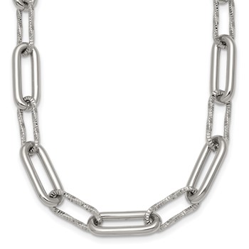 Chisel Stainless Steel Polished 8mm Textured Paperclip Link 17.5 inch with 2 inch Extension Necklace