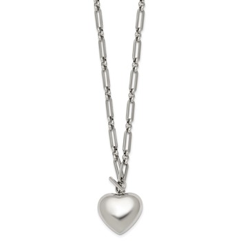 Chisel Stainless Steel Polished 3D Heart Open Link 18 inch Paperclip Chain Necklace — alternate view