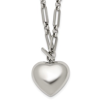 Chisel Stainless Steel Polished 3D Heart Open Link 18 inch Paperclip Chain Necklace