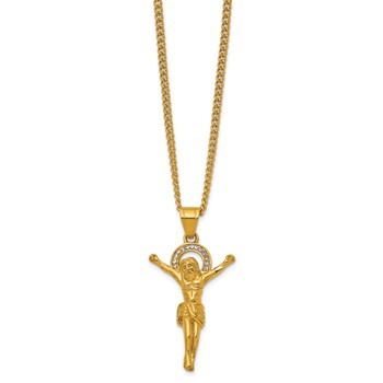 Chisel Stainless Steel Polished Yellow IP-plated Crystal Crucifix 24 inch Cable Chain Necklace — alternate view