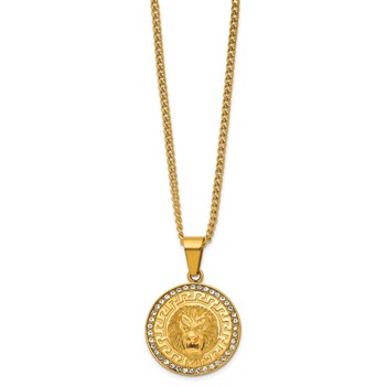 Chisel Stainless Steel Polished Yellow IP-plated Crystal Lion 24 inch Curb Chain Necklace — alternate view