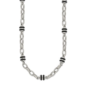 Chisel Stainless Steel Polished with Black Rubber Barrel Link 22 inch Necklace — alternate view