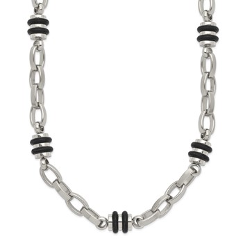 Chisel Stainless Steel Polished with Black Rubber Barrel Link 22 inch Necklace