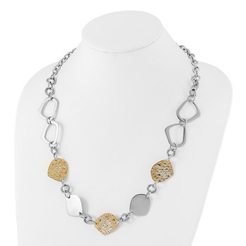 Stainless Steel Yellow IP-plated Polished & Pebbled Fancy Link Necklace — alternate view