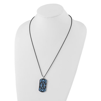 Stainless Steel Black IP-Plated Reversible Grey/Blue Carbon Fiber Peace/Heart Dog Tag Necklace — alternate view