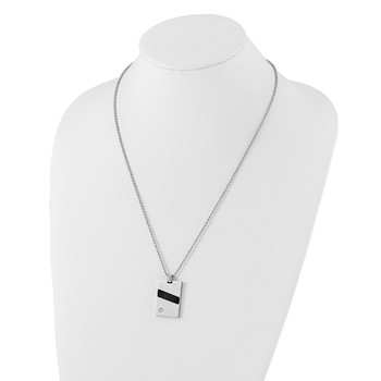 Stainless Steel Polished & Satin Black Rubber & CZ Pendant Necklace — alternate view