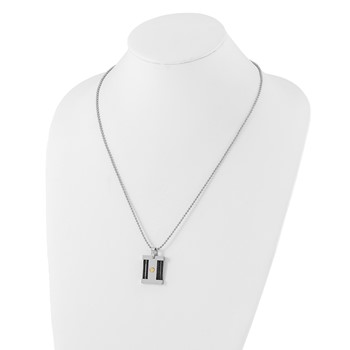 Stainless Steel Black & Gold lP-plated Square Pendant Necklace — alternate view