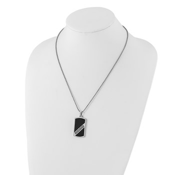 Stainless Steel Black Enamel Greek Key Dog Tag Pendant Necklace — alternate view