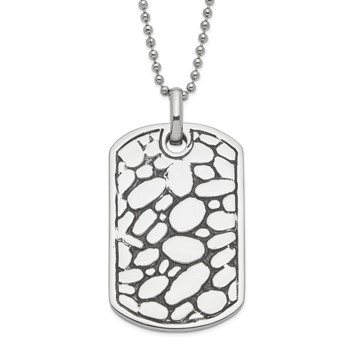 Stainless Steel Black Enamel Pebble Dog Tag Necklace