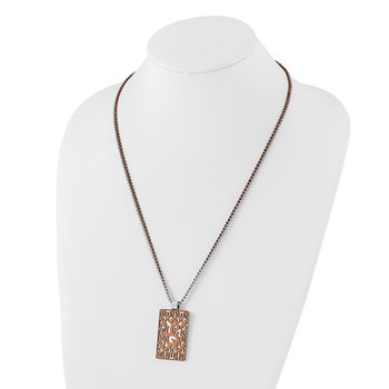 Stainless Steel & Brown IP-plated Swirl Rectangle Design Necklace — alternate view